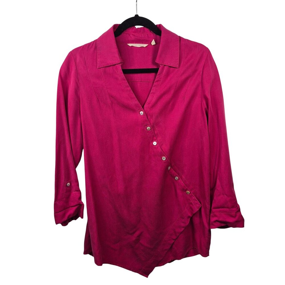 Soft Surroundings Top Womens Tunic Button Down Shirt Small Tencel Asymmetrical